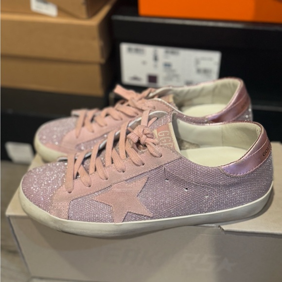 GOLDEN GOOSE ANTIQUE PINK FINE GLITTER SNEAKER 38/8 PREOWNED - Picture 3 of 9